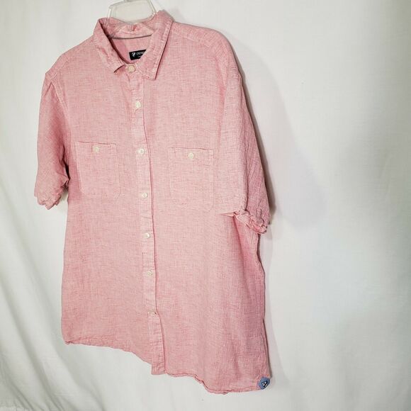 Cremieux Collection Mens Shirt Sz XL Short Sleeve Button Pink Flax Blend Pockets - Picture 4 of 11